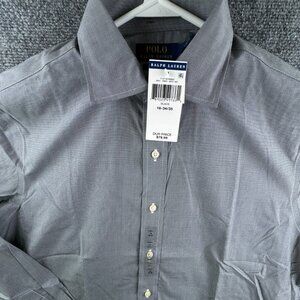 NWT Polo Ralph Lauren Men Button Up Shirt Gray Easy Care 16 34/35 Adult Cotton